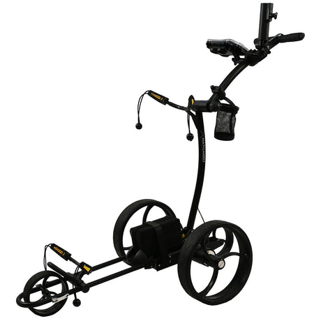 Black golf push cart on a white background