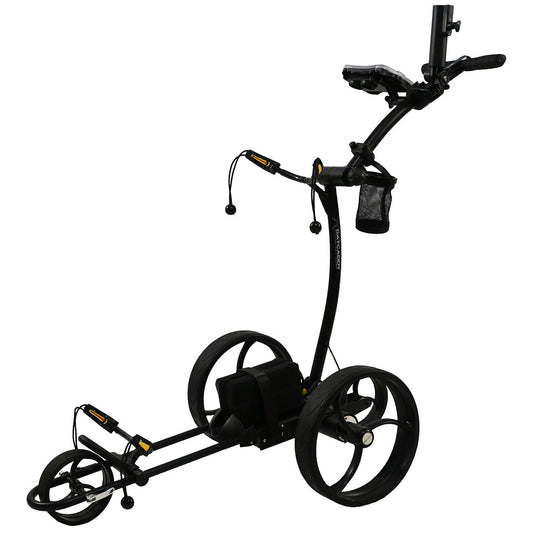 Black golf push cart on a white background