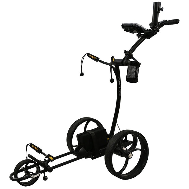 Black golf push cart on a white background