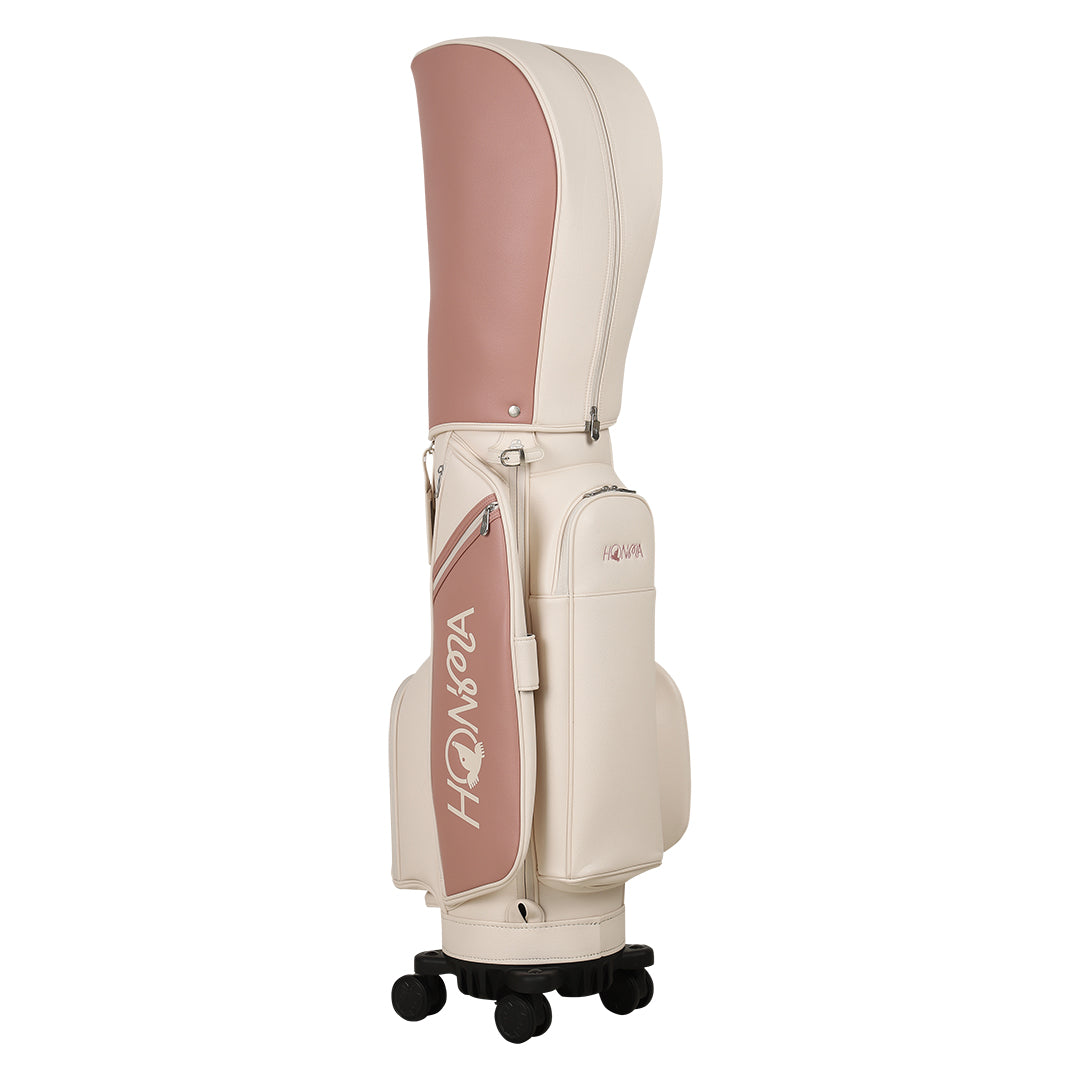Malbon x Honma pink ivory wheel golf bag