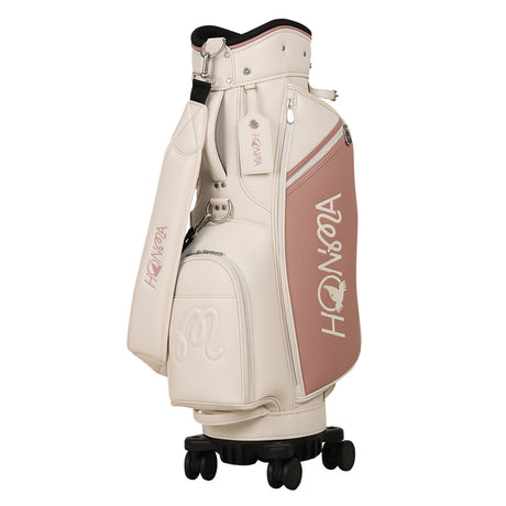Malbon x Honma pink ivory wheel golf bag