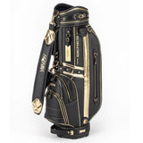 Black and gold golf bag with visible honma on a white background