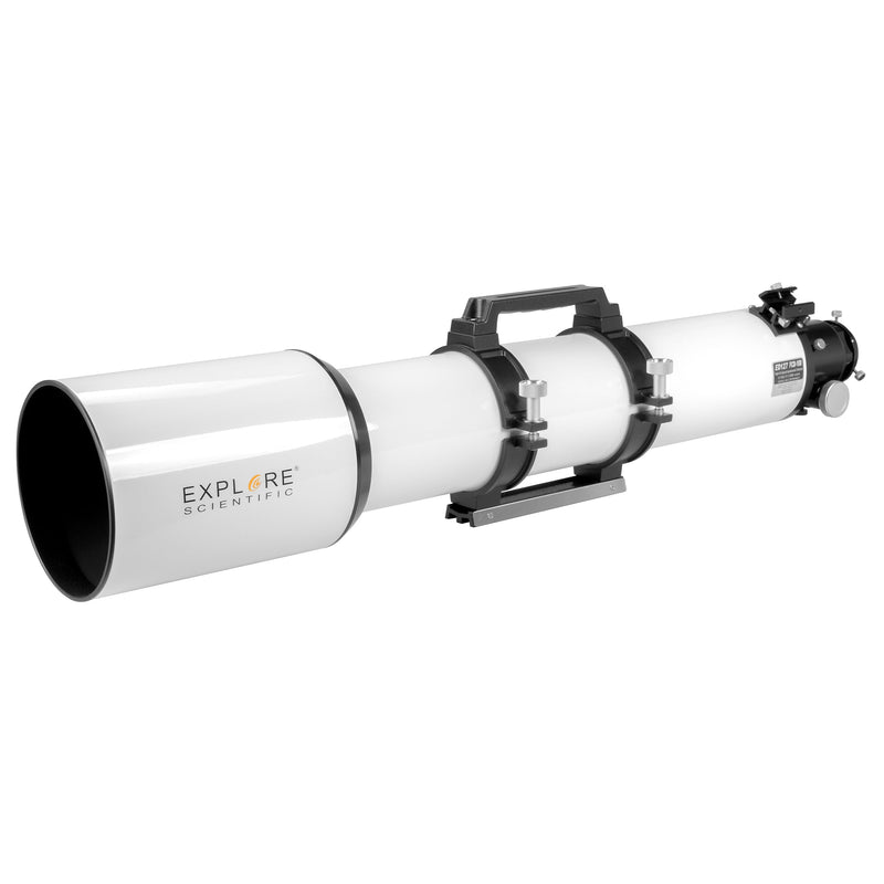 Explore Scientific FCD100 Series 127mm f/7.5 aluminum APO refractor telescope full tube side view – classic white with integrated dew shield