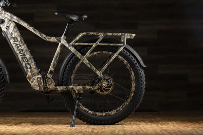 Integrated rear rack and fenders on Rambo Megatron 4.0 for hunting gear
