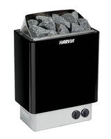 Harvia sauna with stones on a white background