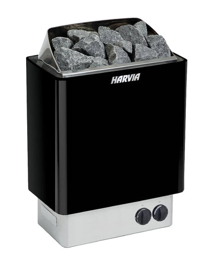 Harvia sauna with stones on a white background
