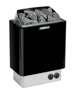 Harvia sauna with stones on a white background