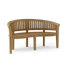 Wooden bench with curved design on a white background