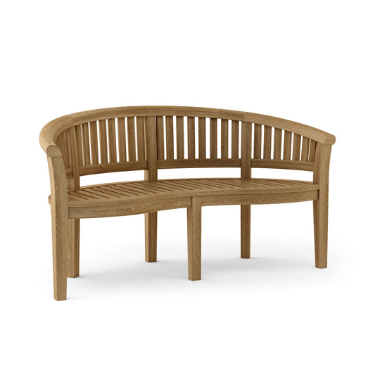 Wooden bench with curved design on a white background