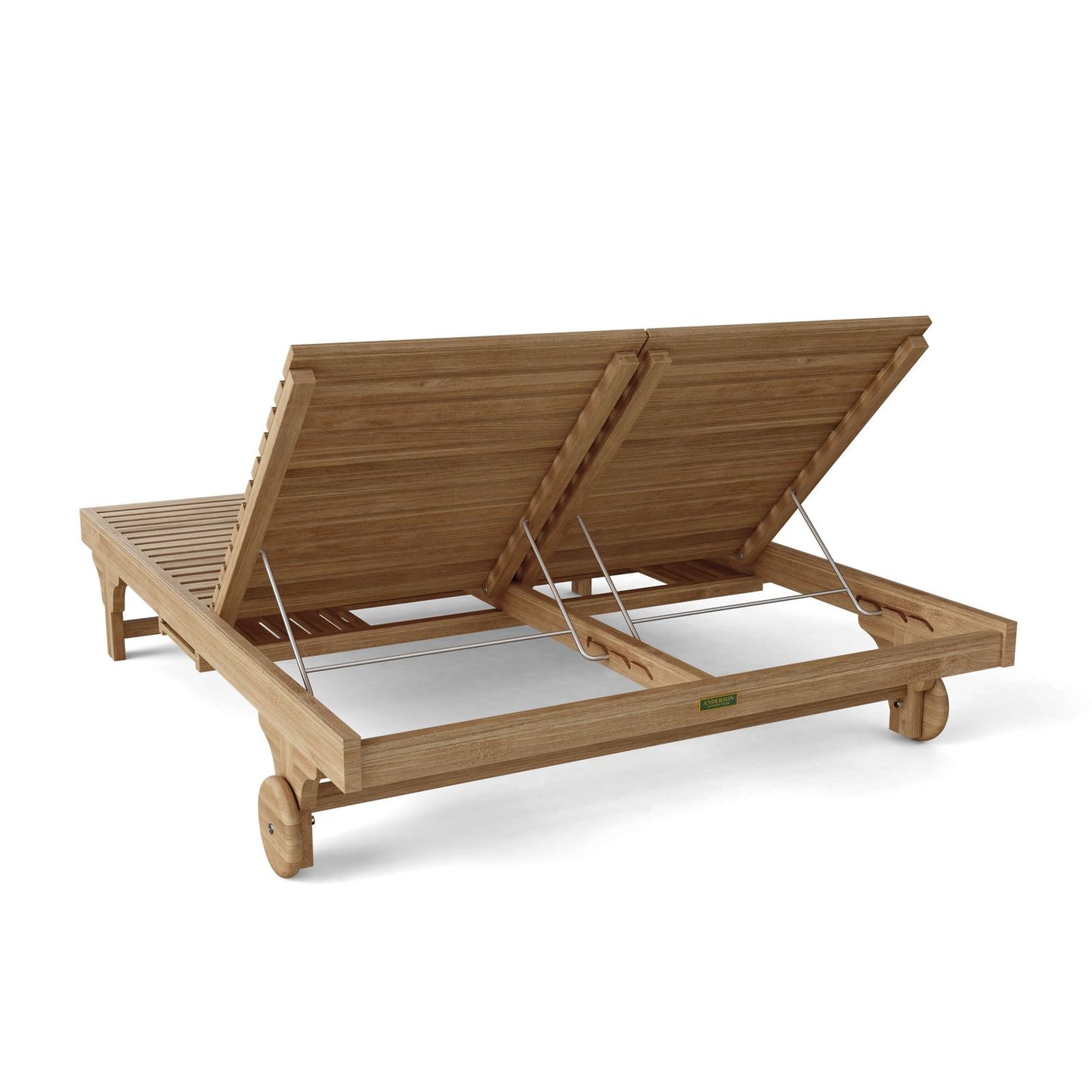 Wooden outdoor lounge chair with adjustable top on a white background