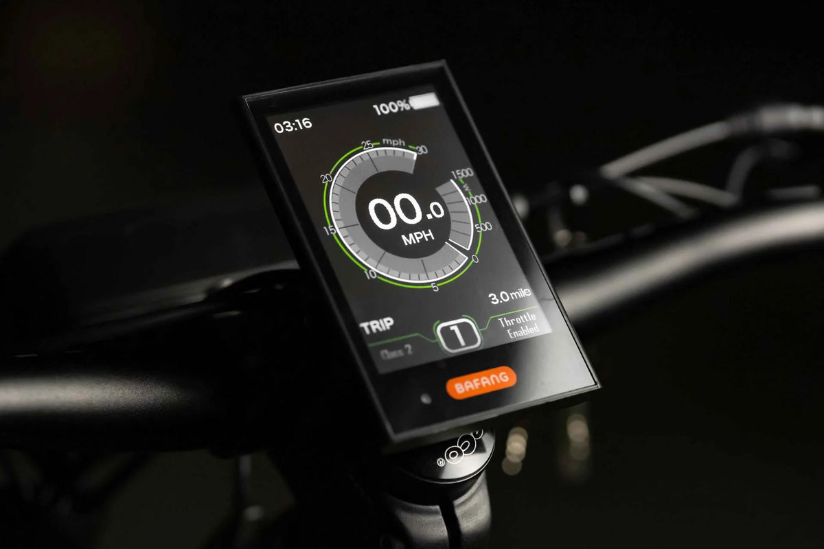"Full-color LCD display on Rambo Rebel 2.0 SS showing speed and power"

