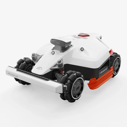 Robotic lawn mower on a white background