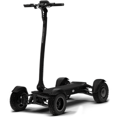 CycleBoard X-Quad 3000 front angle – double-wishbone A-frame front suspension with integrated LED lights and LCD display
