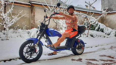 SoverSky M10 electric scooter parked on urban street with fat tires

