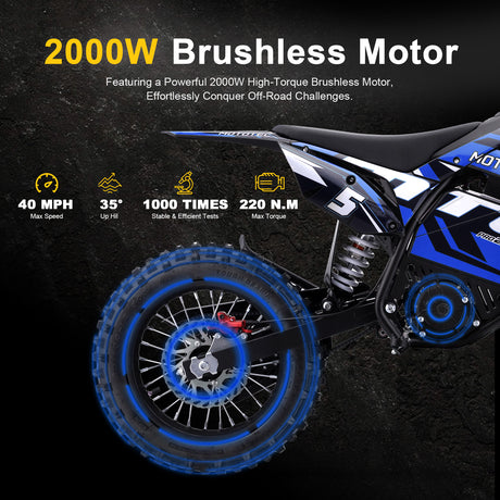 MotoTec 60V 2000W Pro Electric Dirt Bike Lithium HP115E – 40 MPH