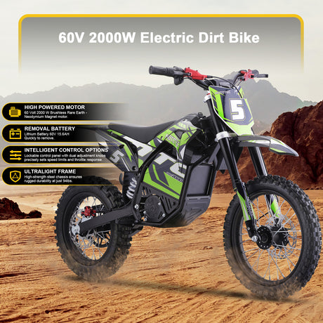 MotoTec 60v 2000w Pro Electric Dirt Bike – Up to 40 MPH, Lithium Battery, Ages 13+