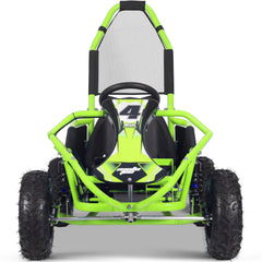 Close-up of MotoTec Mud Monster’s roll cage and adjustable seat in green