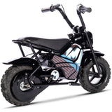 Close-up of MotoTec 24v Electric Mini Bike’s half-twist throttle and rear disc brake system