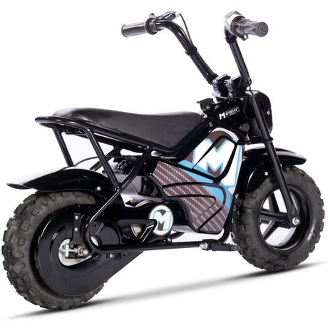 Close-up of MotoTec 24v Electric Mini Bike’s half-twist throttle and rear disc brake system