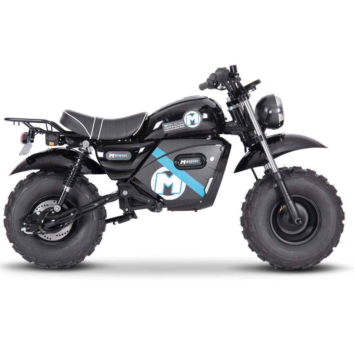 Side view of MotoTec 60v 1500w Electric Mini Bike Black showing 26-inch seat height