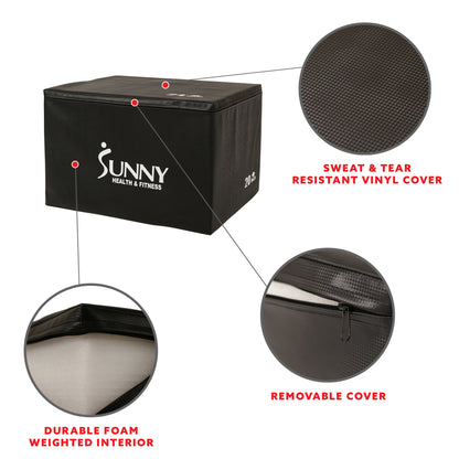 Sunny Health & Fitness 3 in 1 Weighted Pro-Plyo Box 30"/ 24"/ 20"