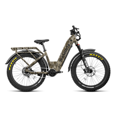 "Rambo Rebel 2.0 SS e-bike navigating forest trail in Mossy Oak camo"  

