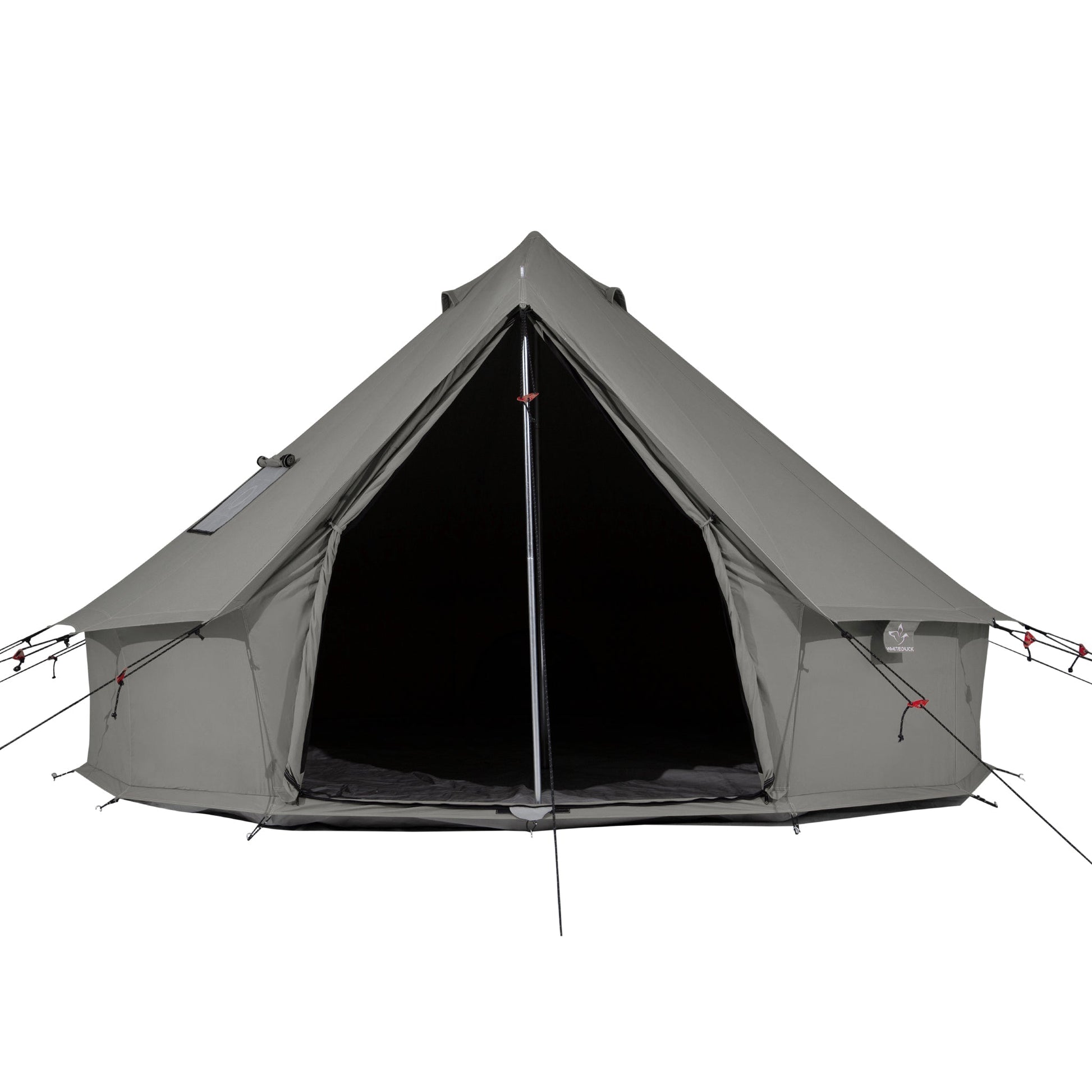 Gray tent with a black interior on a white background