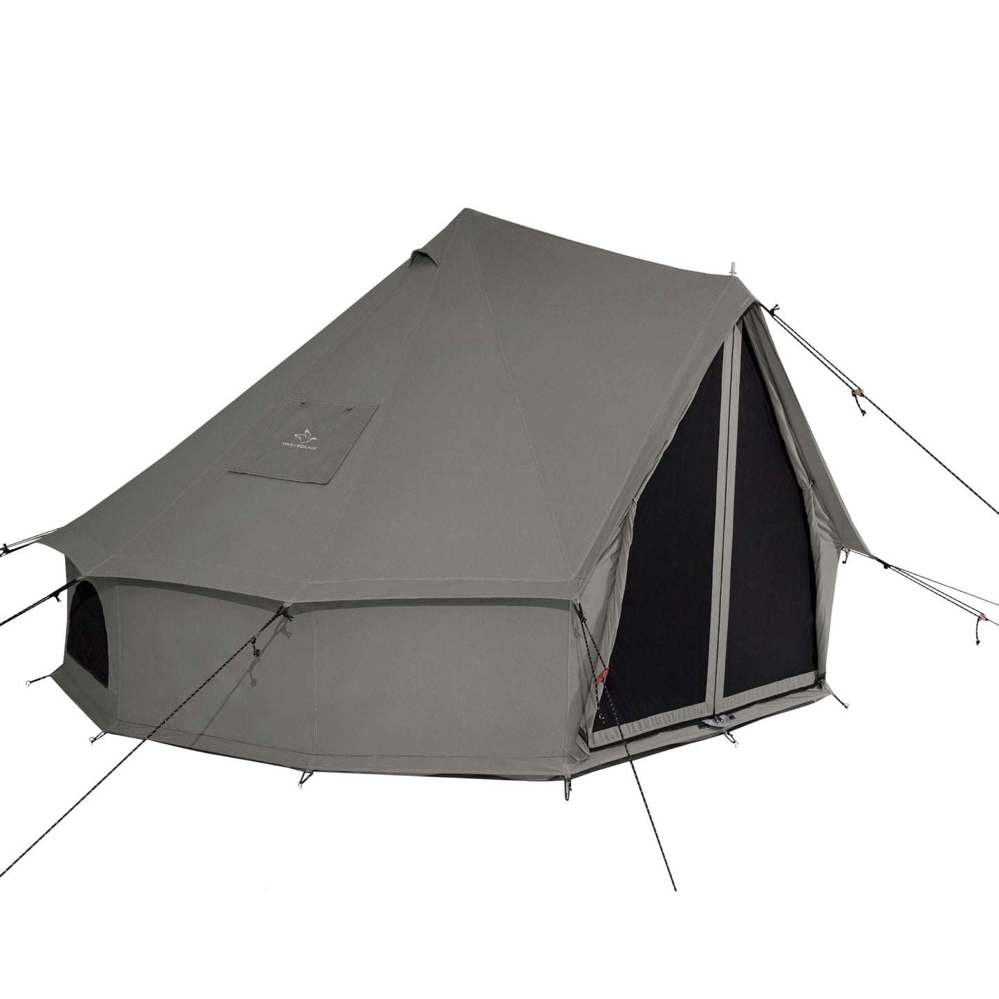 Gray tent with black interior on a white background