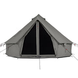 Gray camping tent with a black interior on a white background