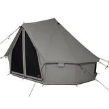Gray tent with a black mesh side panel on a white background