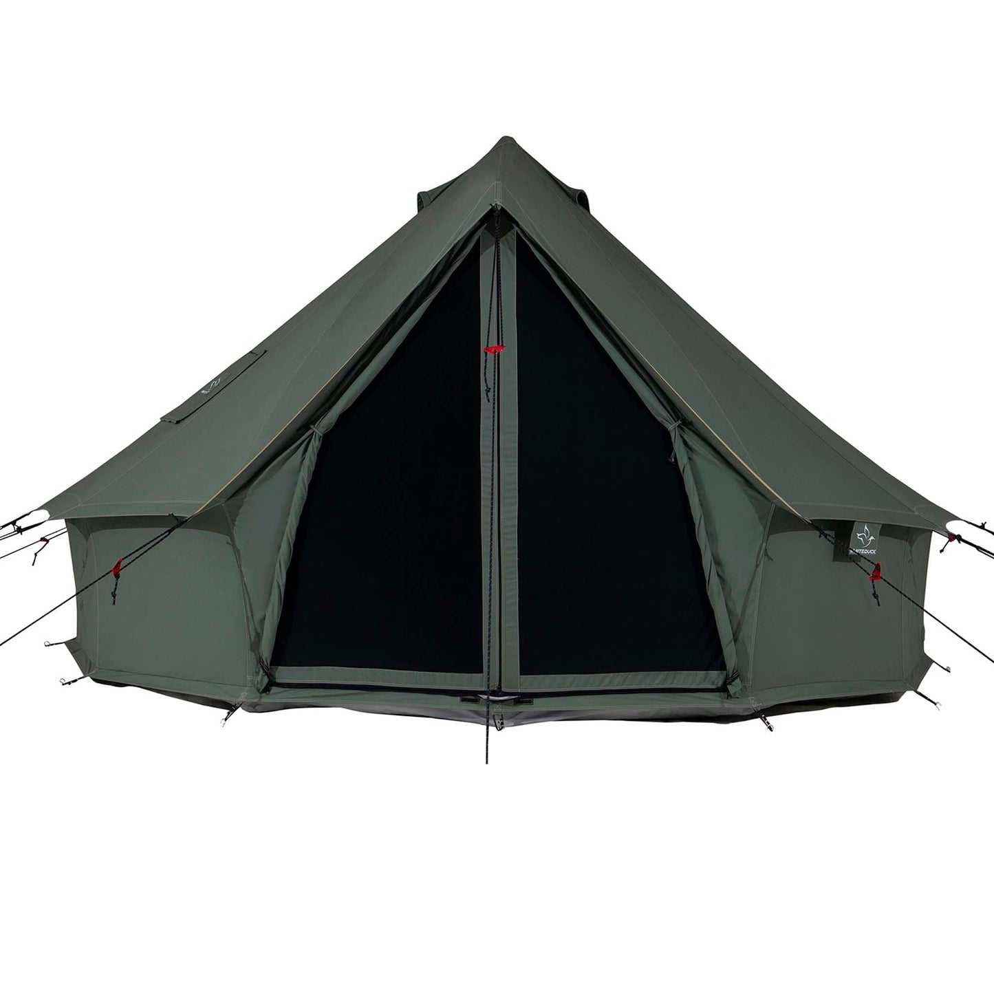 Green camping tent on a white background