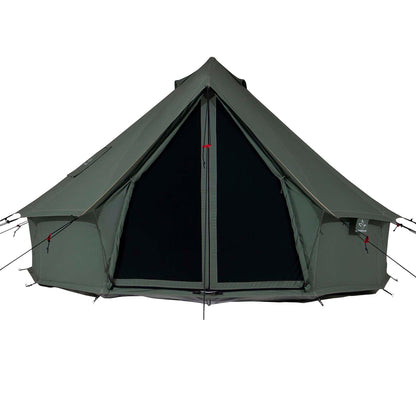 Green camping tent on a white background