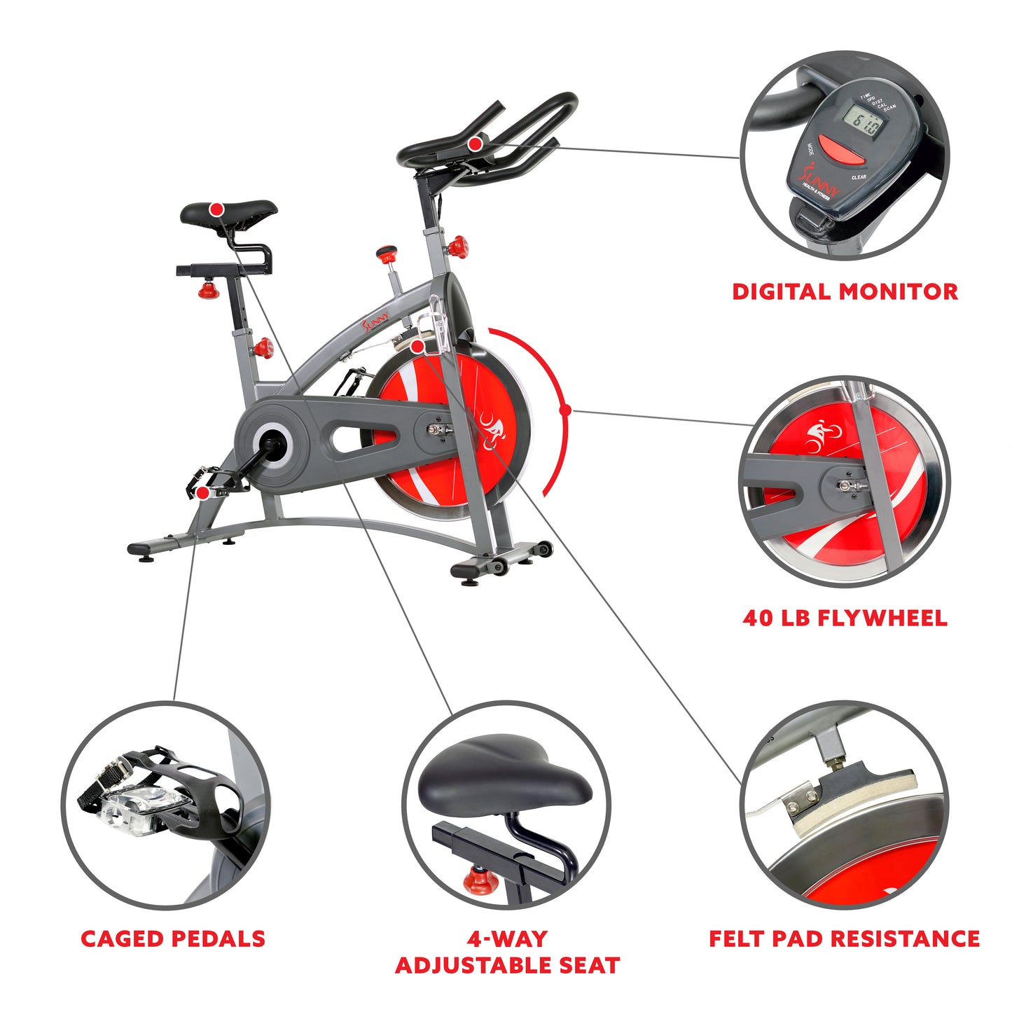 Sunny Health & Fitness Belt Drive Indoor Cycling Bike