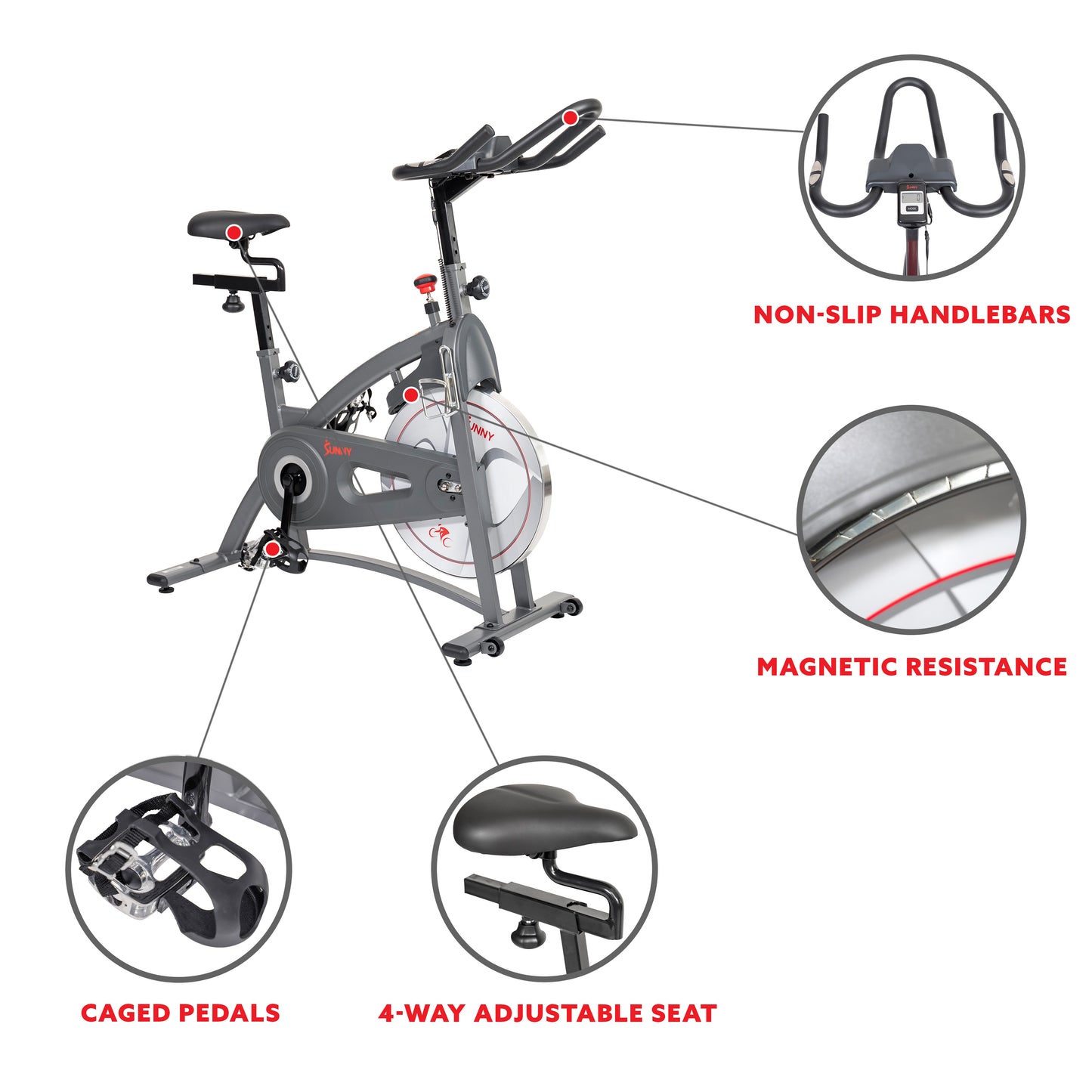 Sunny Health & Fitness Magnetic Belt Drive Indoor Cycling Bike