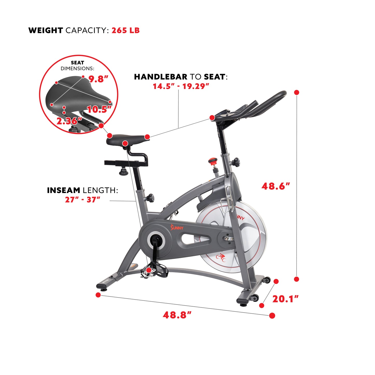 Sunny Health & Fitness Magnetic Belt Drive Indoor Cycling Bike