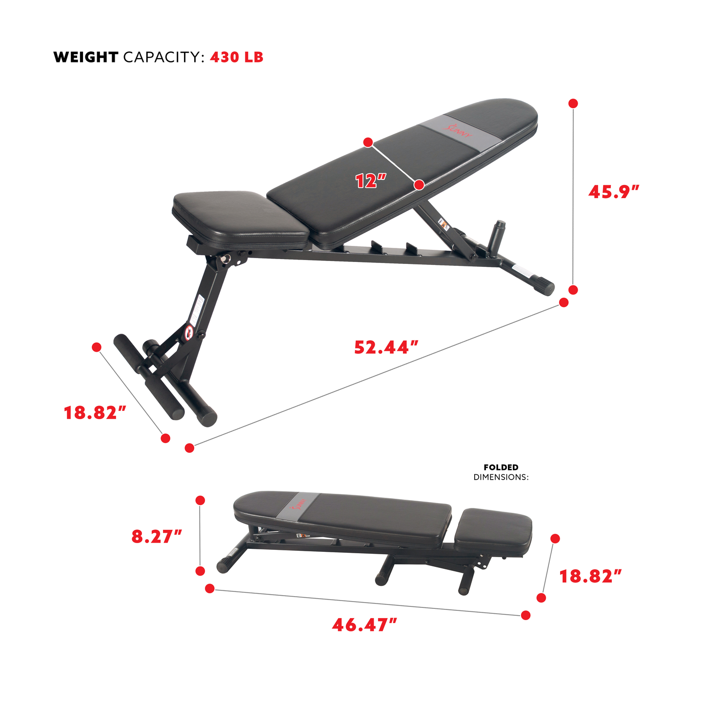 Sunny Health & Fitness Adjustable Utility Weight Bench with 430 LB Max Weight and Dual Incline Settings