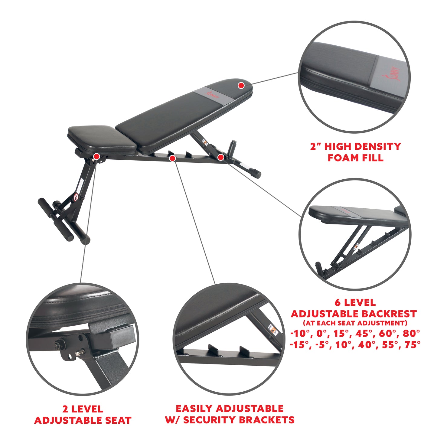 Sunny Health & Fitness Adjustable Utility Weight Bench with 430 LB Max Weight and Dual Incline Settings