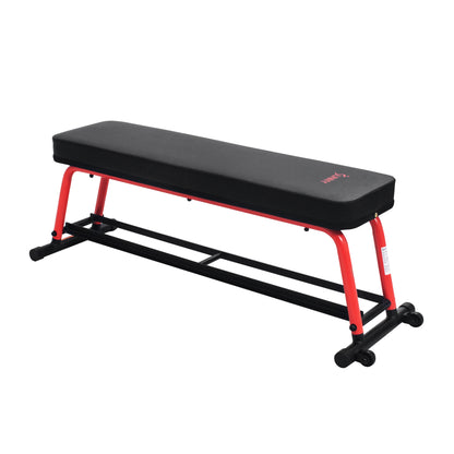 Sunny Health & Fitness Power Zone Strength Flat Bench with 550 LB Max Weight, Dumbbell Rack and Transport Wheels