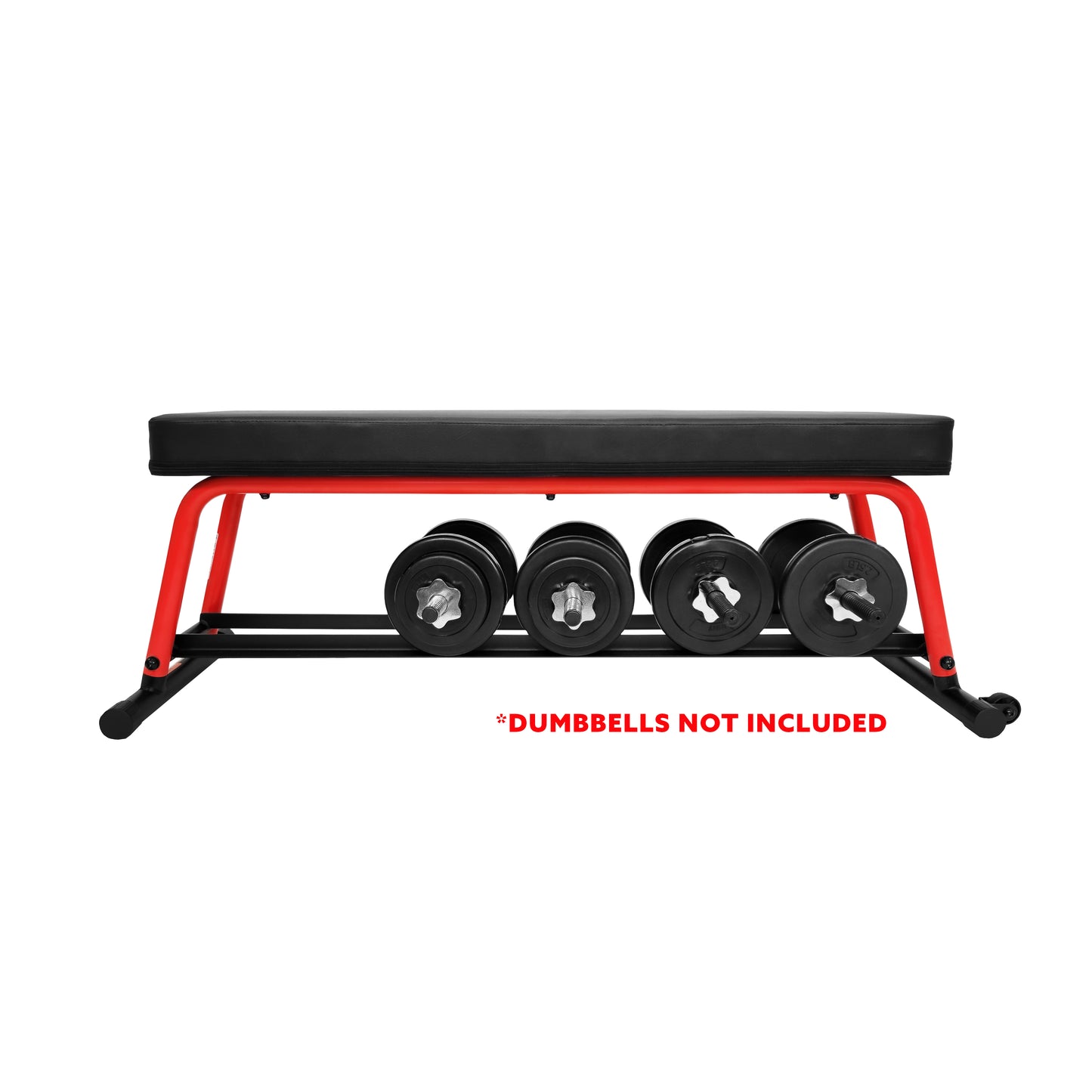 Sunny Health & Fitness Power Zone Strength Flat Bench with 550 LB Max Weight, Dumbbell Rack and Transport Wheels