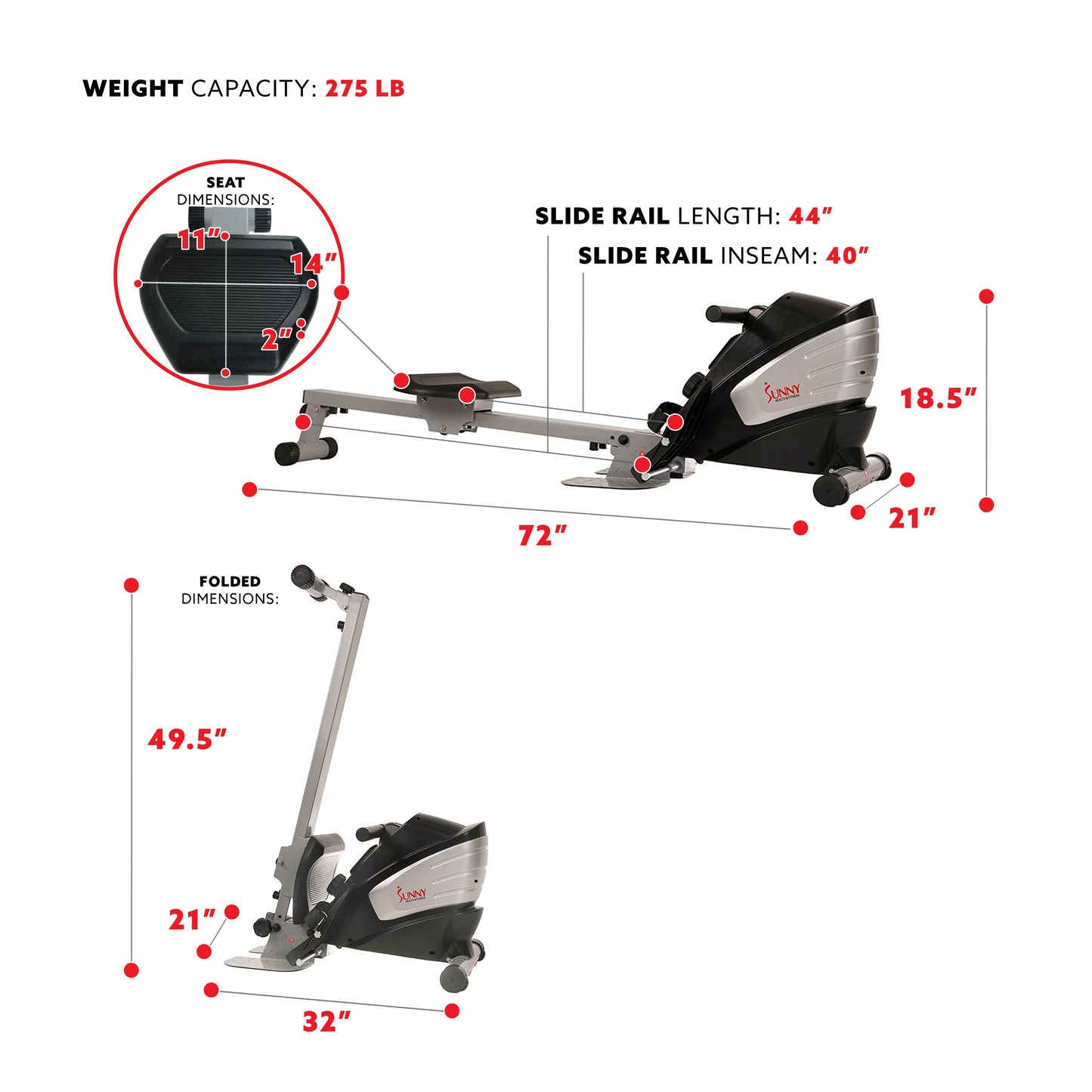 Sunny Health & Fitness SF-RW5622 Dual Function Magnetic Rowing Machine