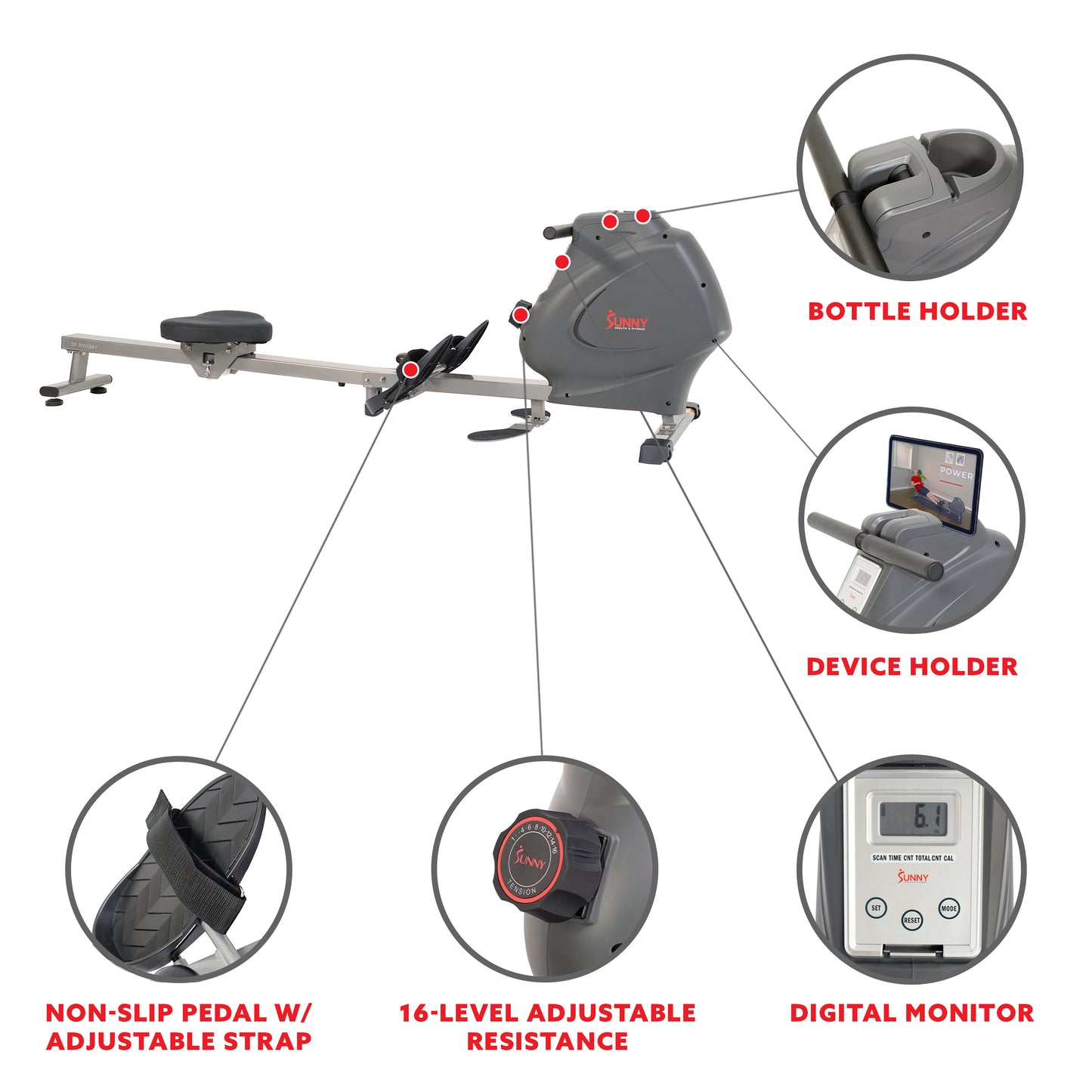 Sunny Health & Fitness Multifunction SPM Magnetic Rowing Machine