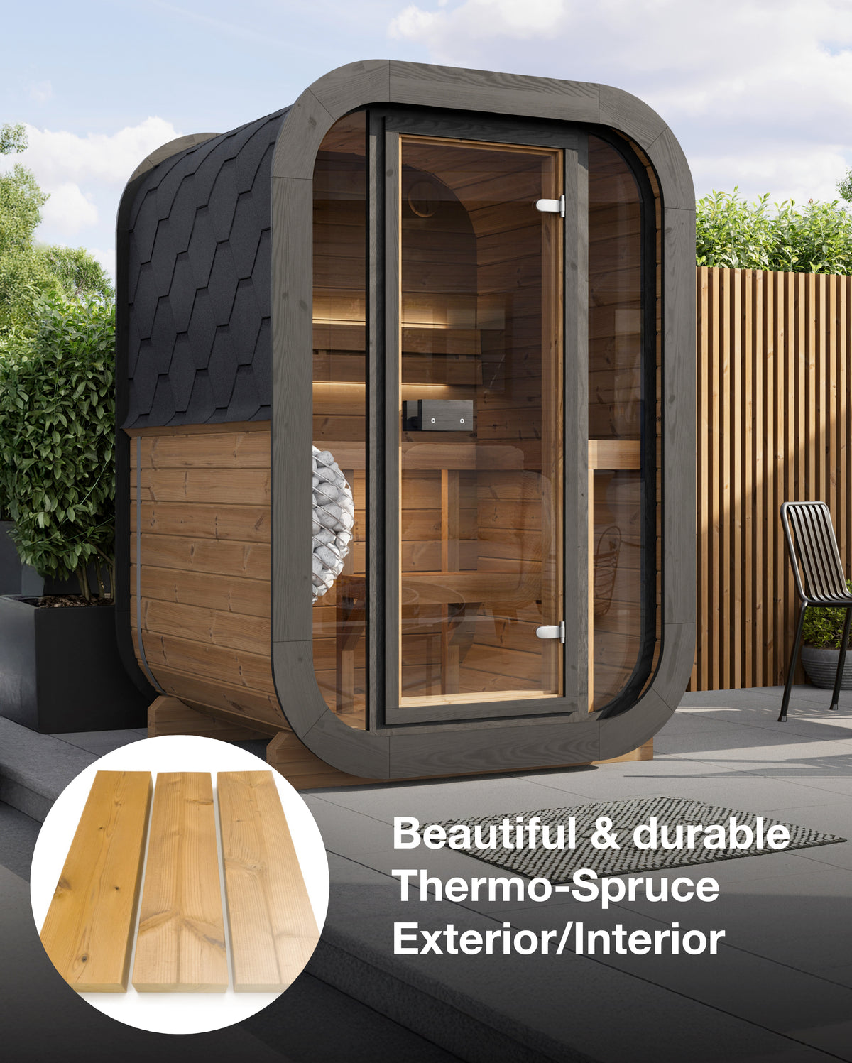 SaunaLife CL3G 2-Person Outdoor Sauna Kit — SL CL3G Feature Thermo Spruce