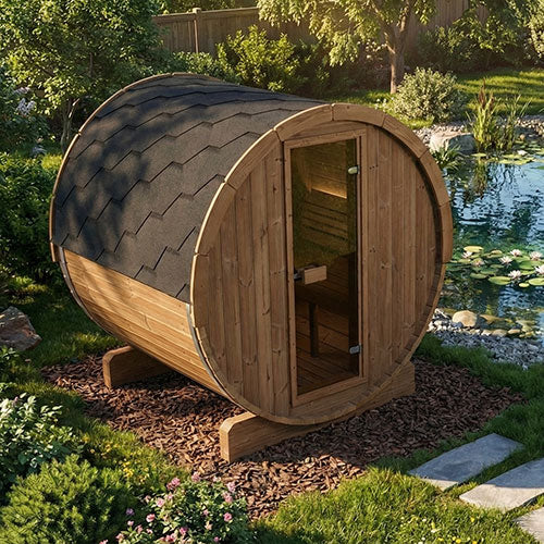 SaunaLife Model E6 Outdoor Barrel Sauna Kit – Ergo Series, Up to 3 Persons, Thermo-Spruce