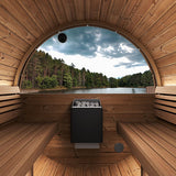 SaunaLife windowed barrel sauna interior