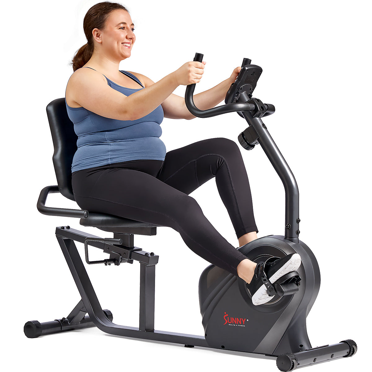 Sunny Health & Fitness Smart Magnetic Resistance Recumbent Bike with Easy Adjustable Seat