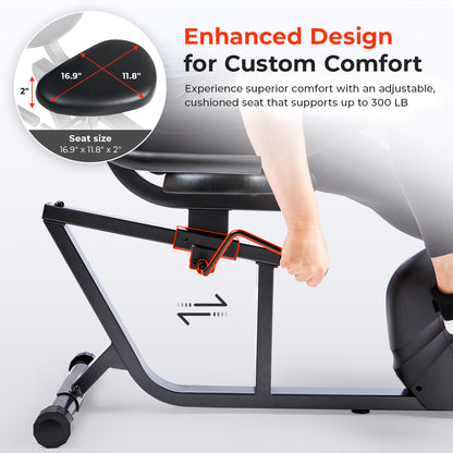 Sunny Health & Fitness Smart Magnetic Resistance Recumbent Bike with Easy Adjustable Seat