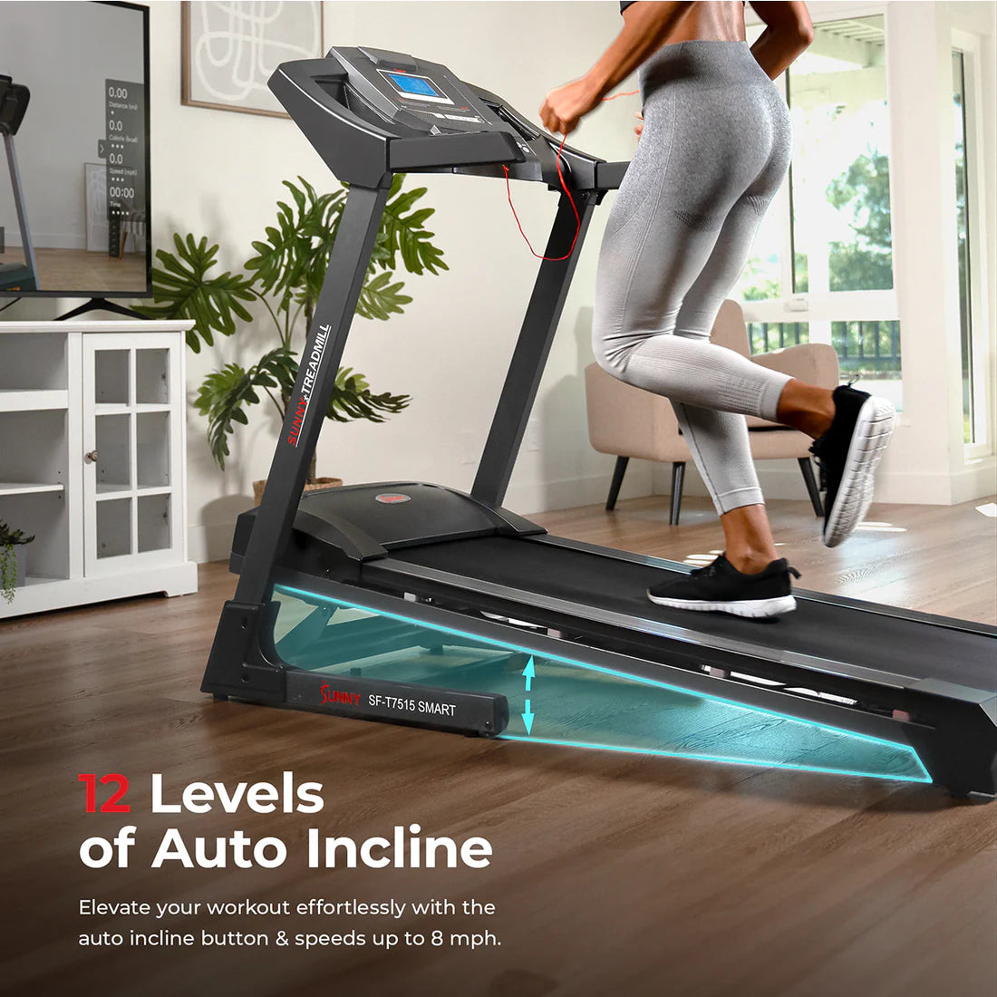 Sunny Health & Fitness Premium Smart Treadmill with Auto Incline