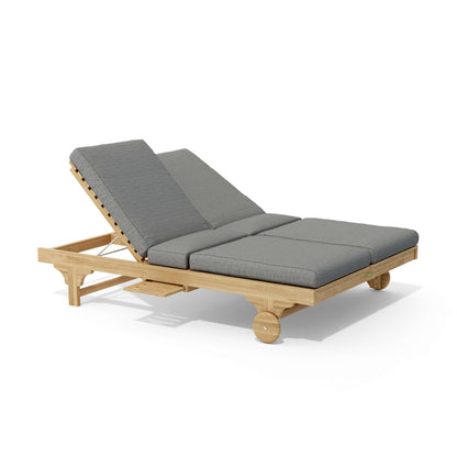 Anderson Teak BEL-AIR Double Sun Lounger – Solid Teak, Dual Position Seating, Slide-Out Trays