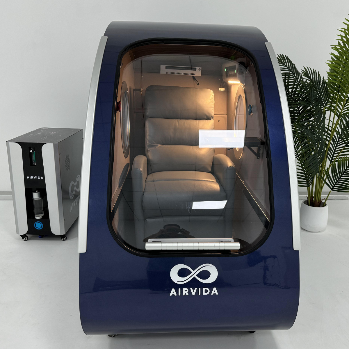 Airvida Elite 1.3–2.0 ATA Hard Shell Sitting Hyperbaric Chamber — Stainless Steel Wellness System