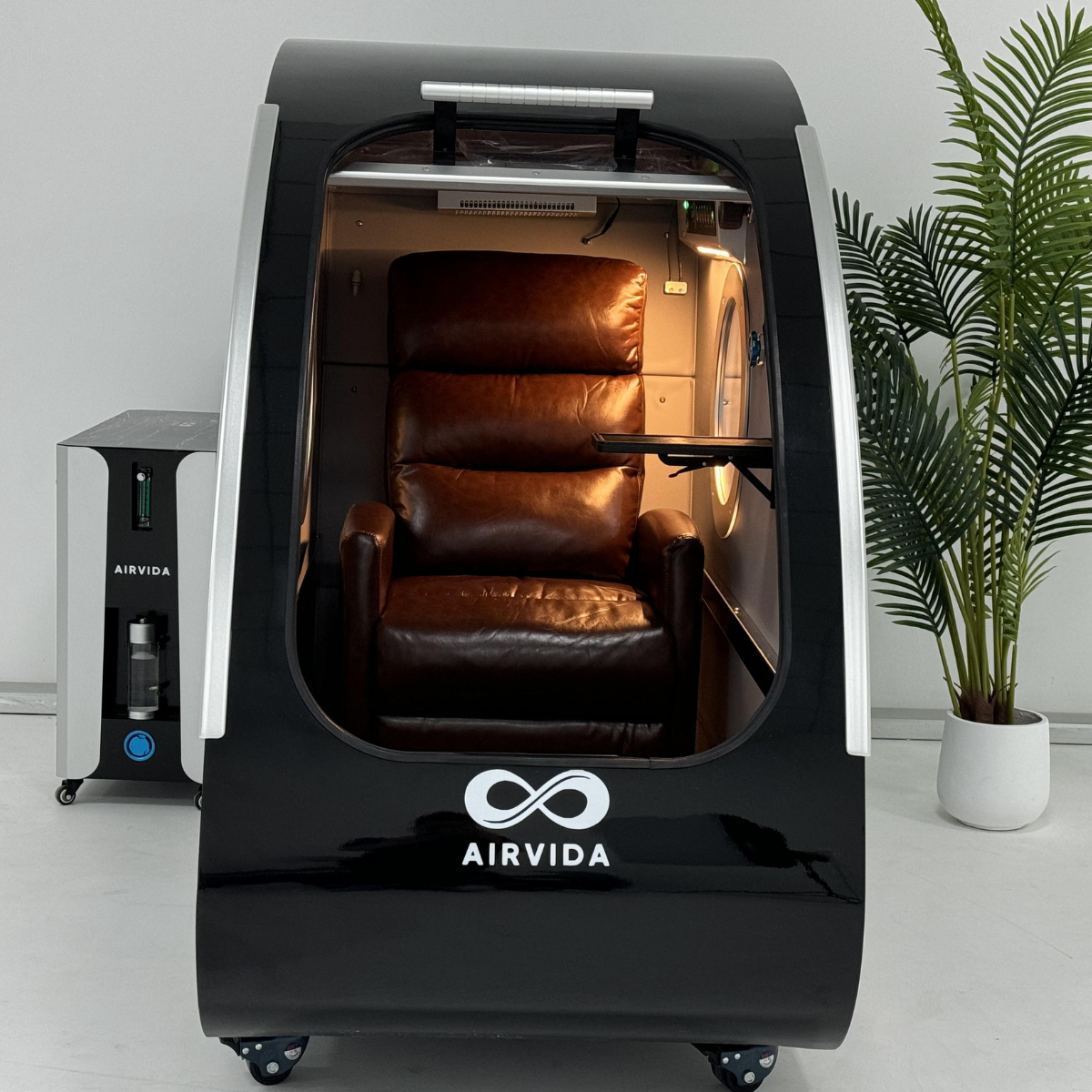 Airvida Elite 1.3–2.0 ATA Hard Shell Sitting Hyperbaric Chamber — Stainless Steel Wellness System